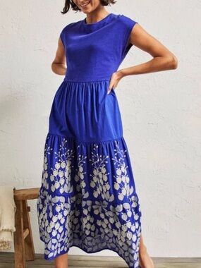 BODEBMN  BLUES Maxi Dress with White Floral Border